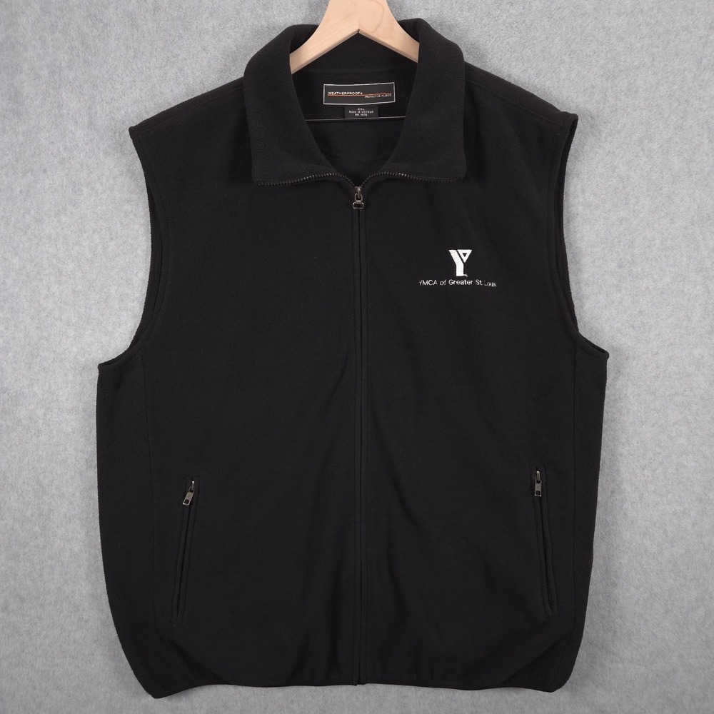 YMCA Greater St Louis Mens XXL Black Fleece Full Zip Vest Weatherproof Brand